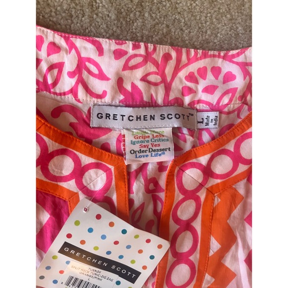 Gretchen Scott NWT Women's Split Neck Tunic Zig Zag Pink Beach Pool- Size L - Picture 4 of 8